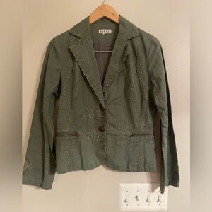 Murmur Anthropologie Olive Green Heavily Embroidered Blazer Size Medium- EUC